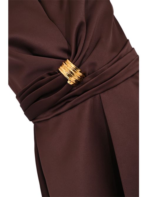 Abito in duchesse con dettaglio gioiello Cacao Elisabetta Franchi | AB87261E2644